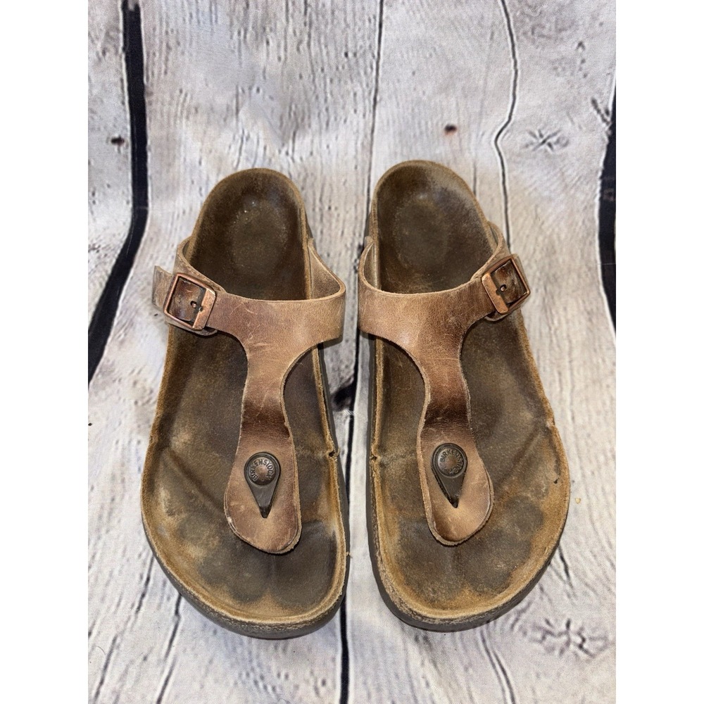 Women's Birkenstock Gizeh Brown Leather Sandals Shoes Size 38